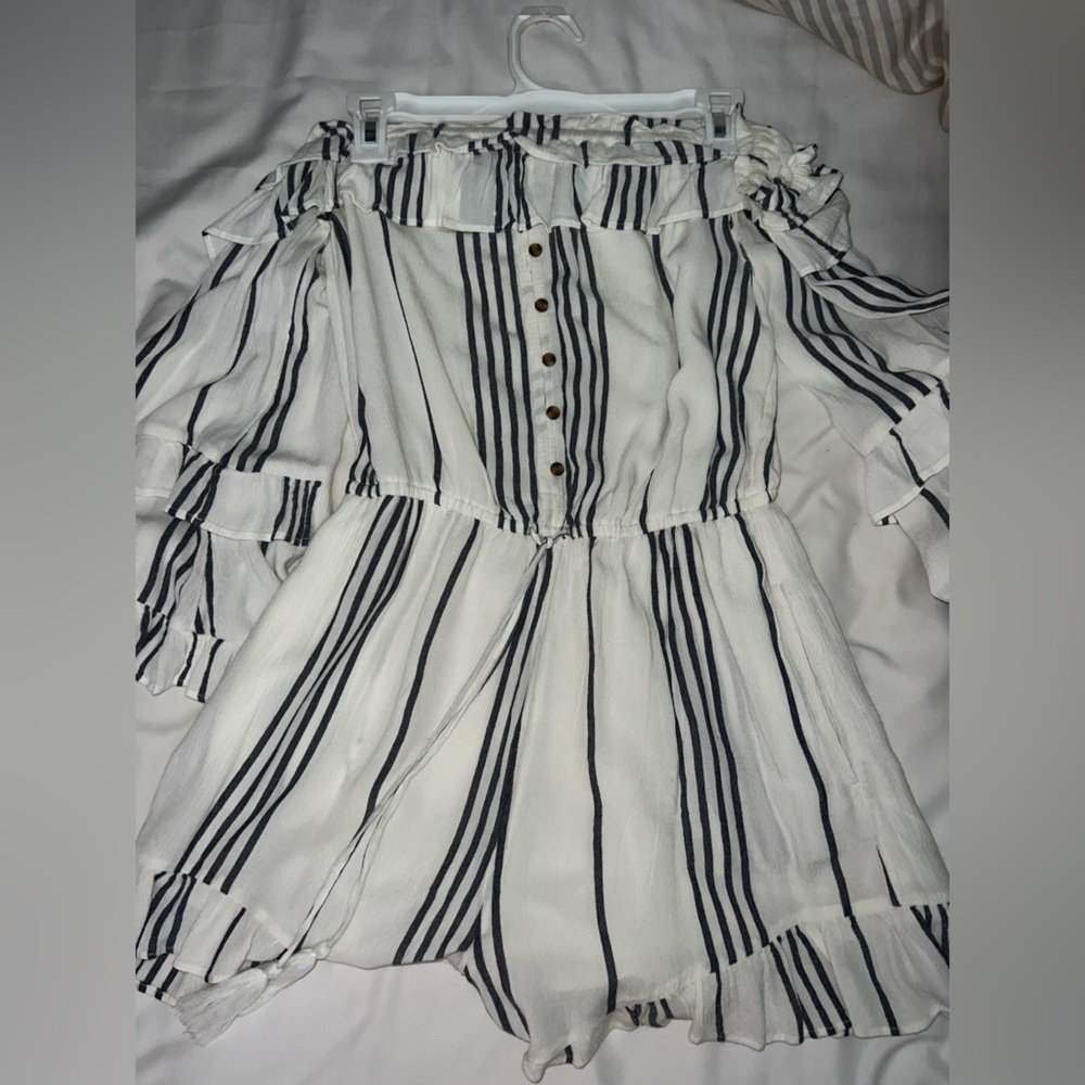 navy blue and white romper